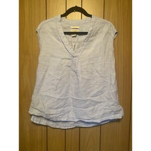 Cynthia Rowley 100% Linen Light Blue Cap Sleeve Split Neck Blouse Top US XS